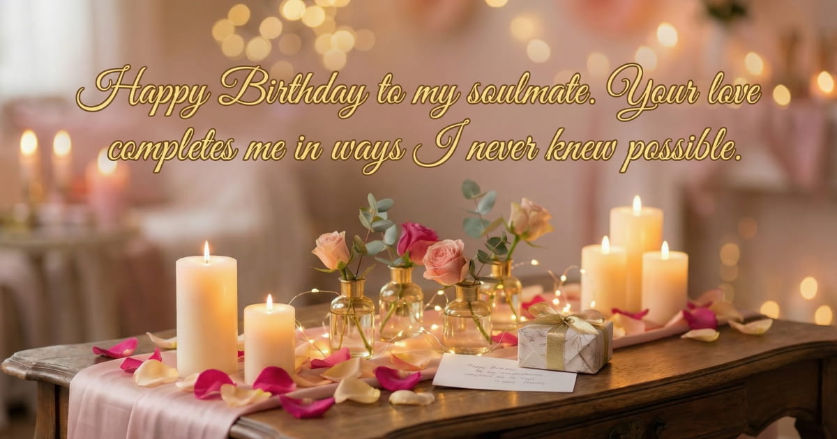 Happy Birthday to my soulmate your love completes me in ways I never knew possible.